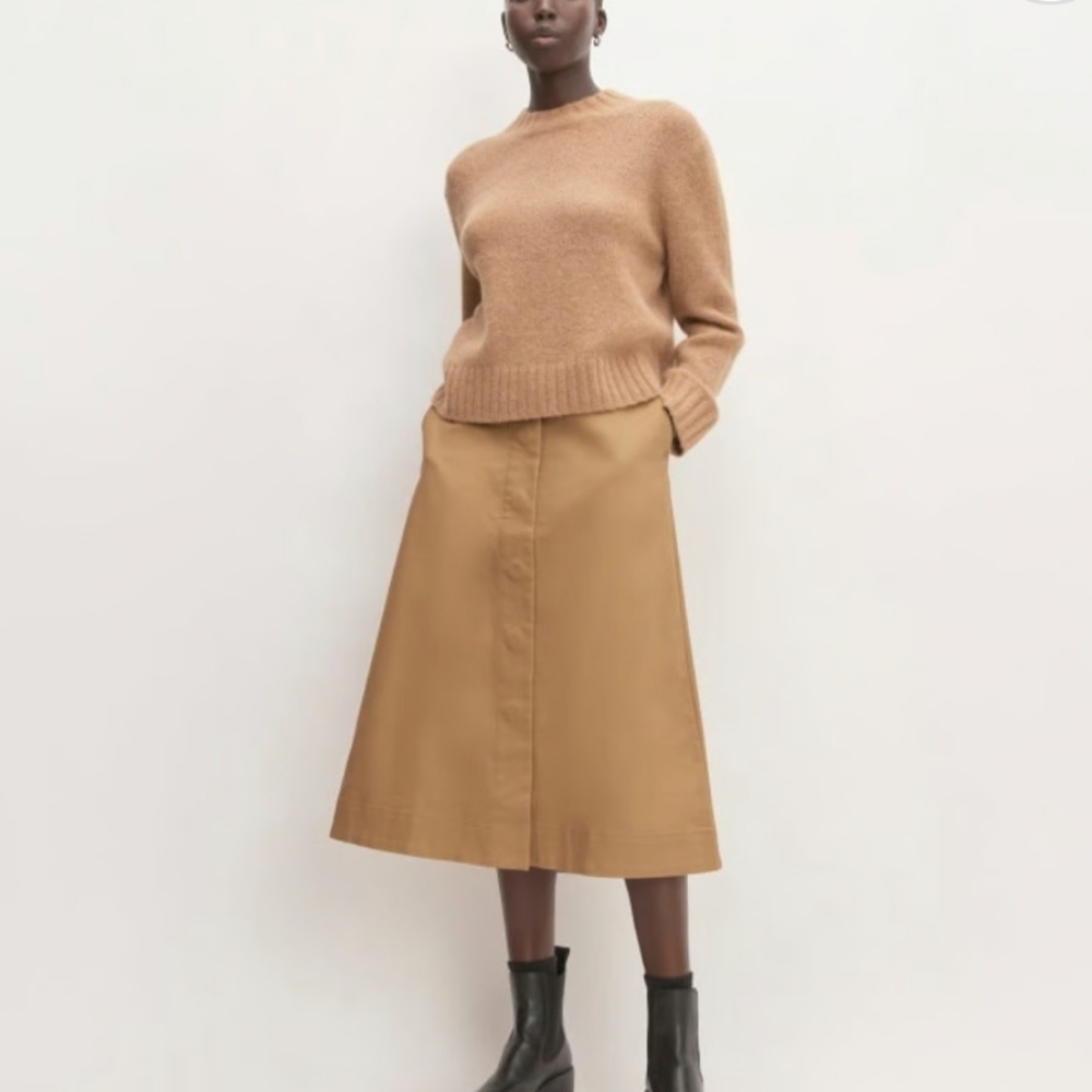 EVERLANE The Structured Cotton A-Line Skirt Khaki Tan Button Front Size 8